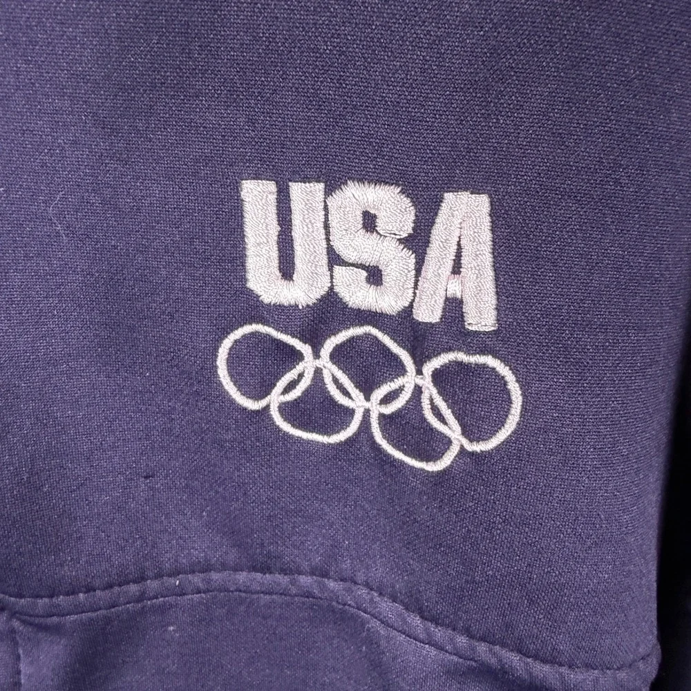 Olympic Mens L Made In USA Mock Neck Navy‎ Full Zip Long Sleeve Fleece Vintage